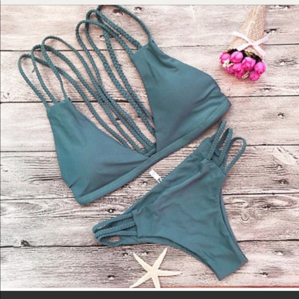 Strappy Brazilian green cheeky bikini